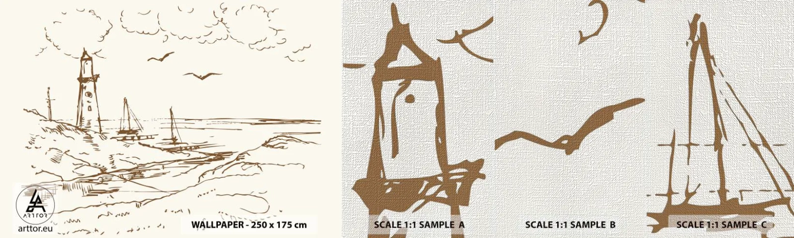 Prøve Fototapet Premium Canvas - Oversigt over sommerminder - Grafik, Kyst, Fyrtårn - 100x30 cm