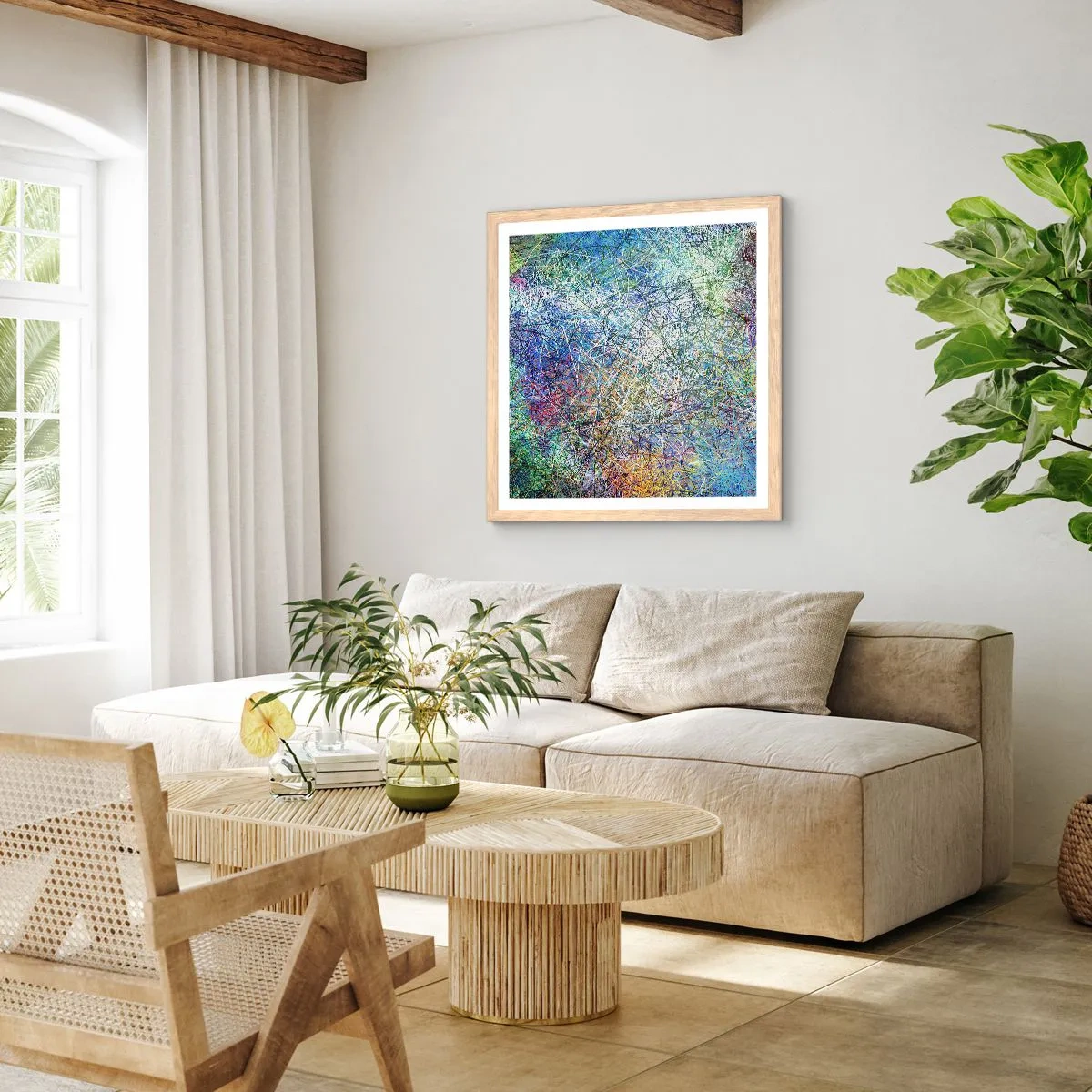 Plakat i ramme af lyst egetræ - Så enkelt er det ikke - 50x50 cm