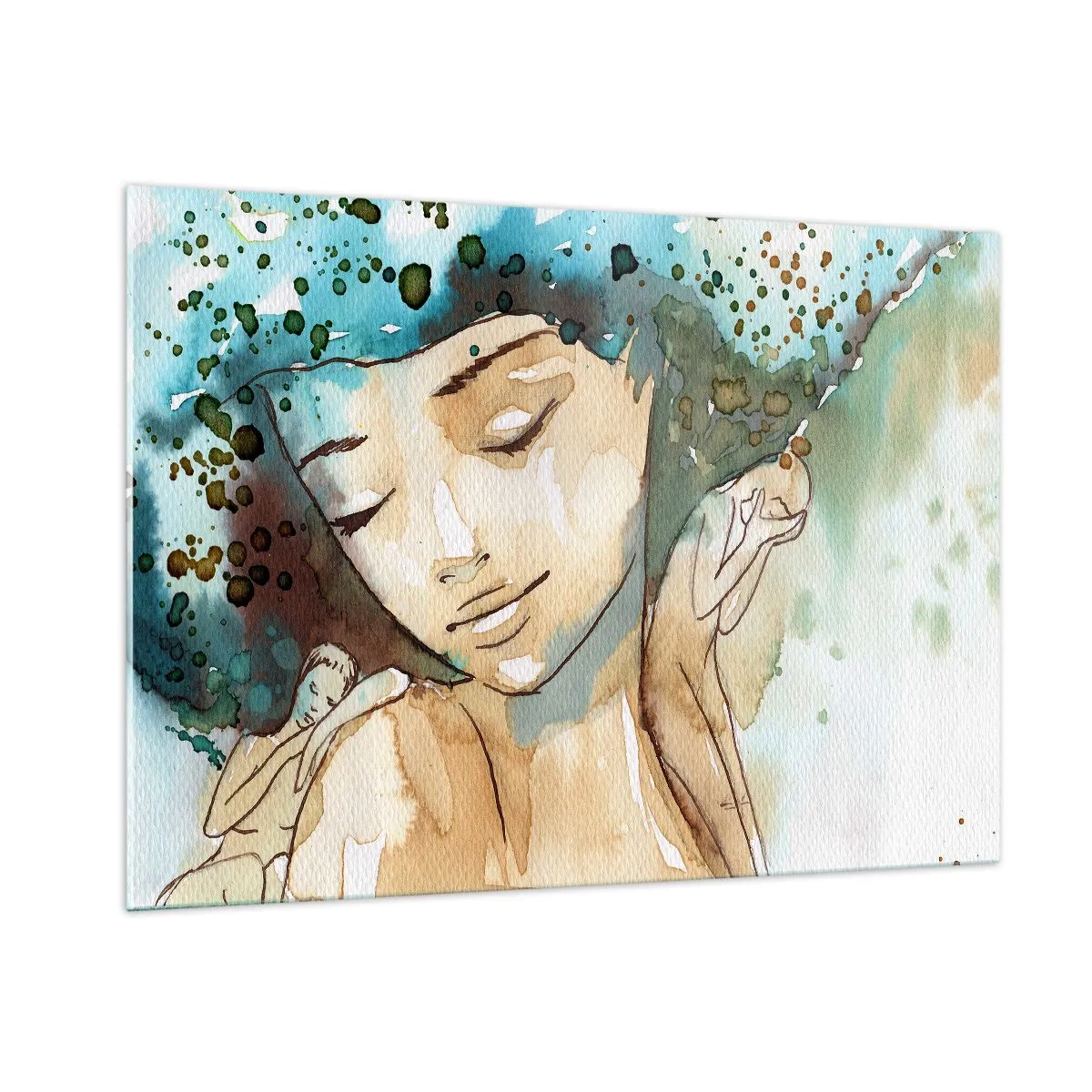 Billede på glas - Lady in blue - 100x70 cm