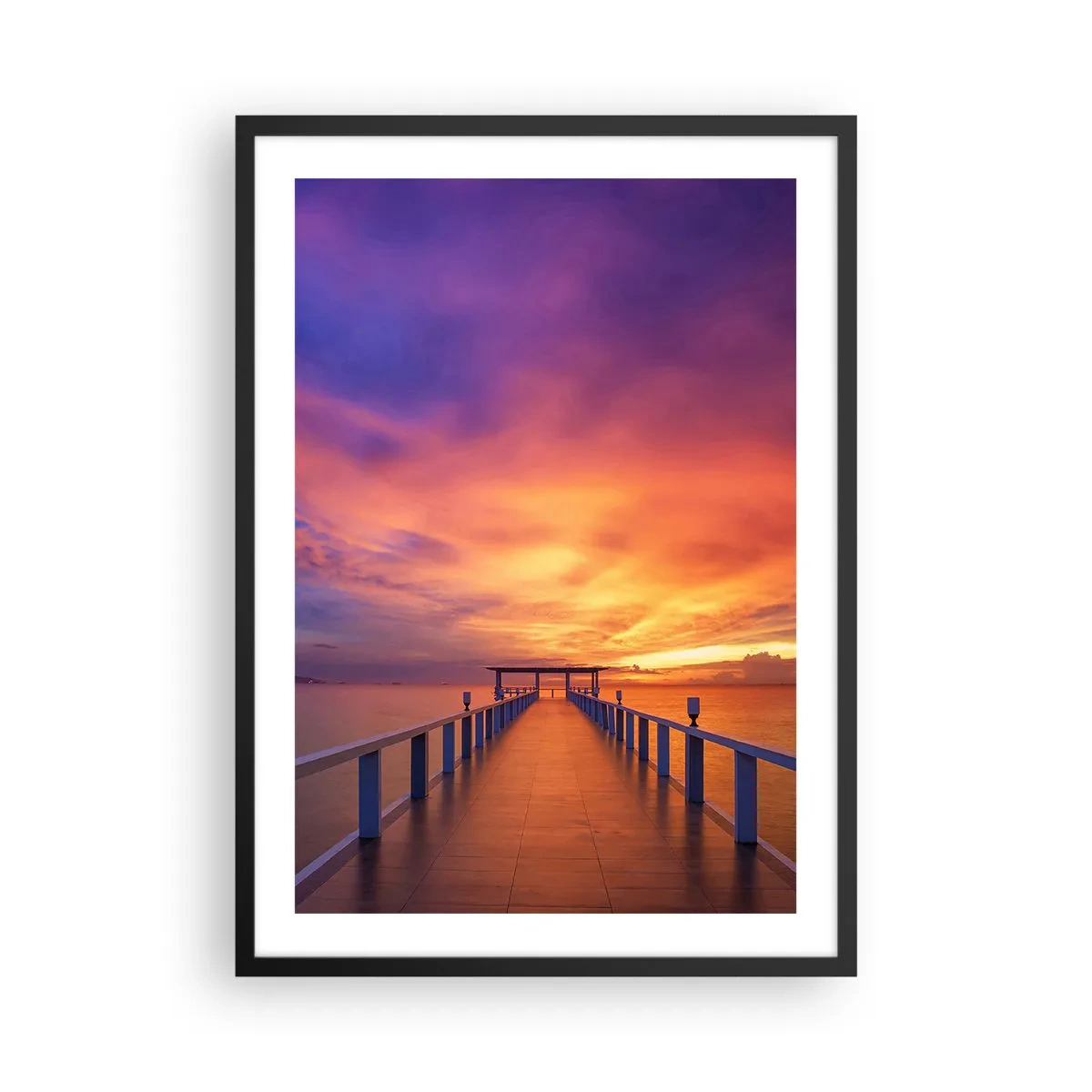 Plakat i sort ramme - Molen med en spektakulær solnedgang som baggrund - 50x70cm - Uden ende - Moderne vægdekoration til stue og soveværelse ARTTOR
