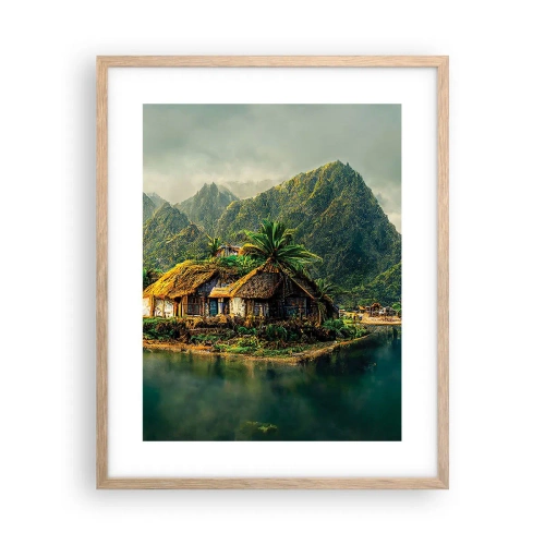 Plakat i ramme af lyst egetræ - Tropisk paradis - 40x50 cm