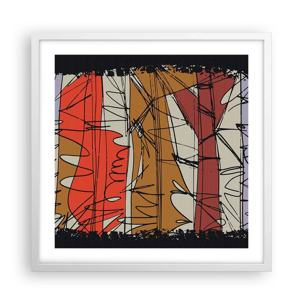 Plakat i hvid ramme - Spontan komposition - 50x50 cm