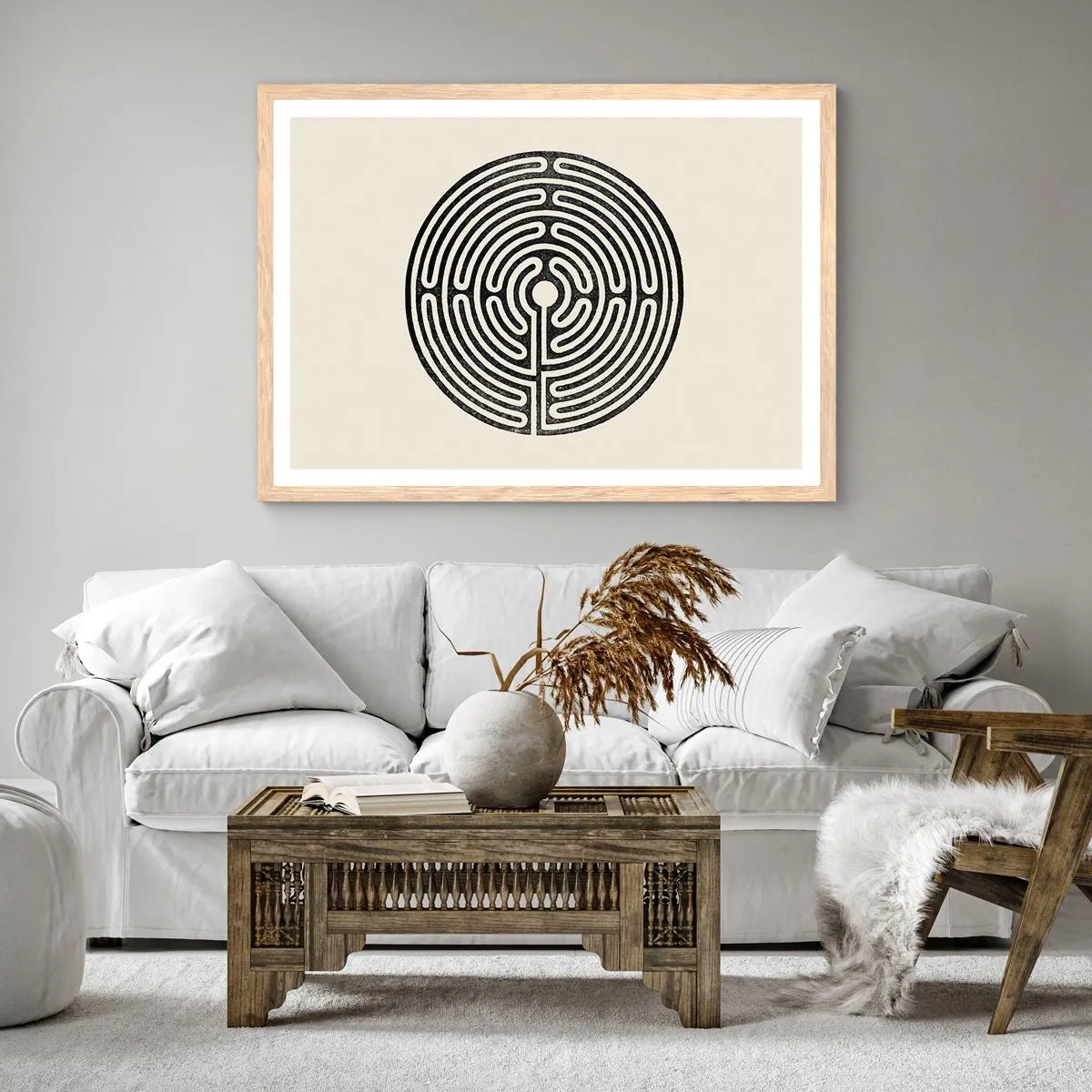 Plakat i ramme af lyst egetræ - Mystisk orden - 100x70 cm