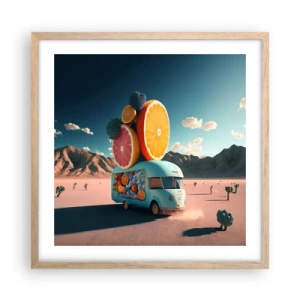 Plakat i ramme af lyst egetræ - En smag af ferie - 50x50 cm