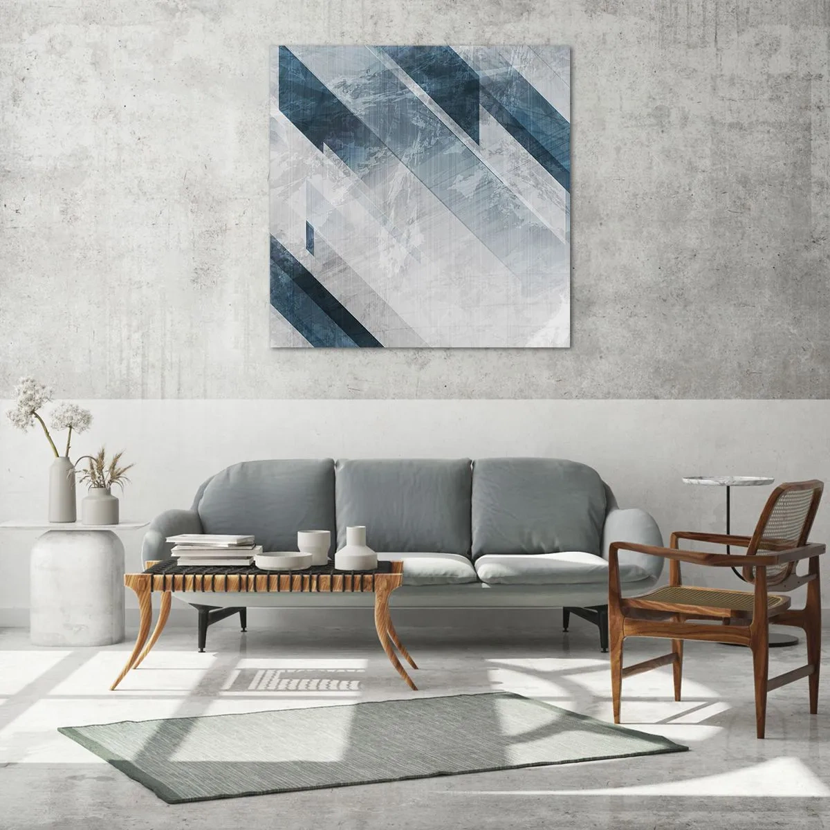 Billede på glas - Rumlig komposition - bevægelse af gråtoner - 50x50 cm