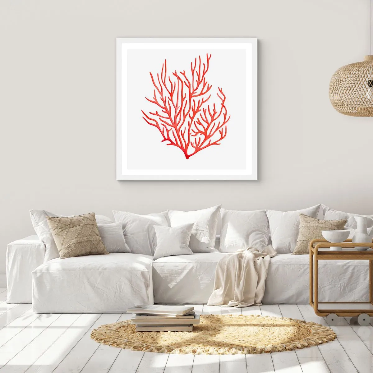 Plakat i hvid ramme - Koral-filigran - 30x30 cm