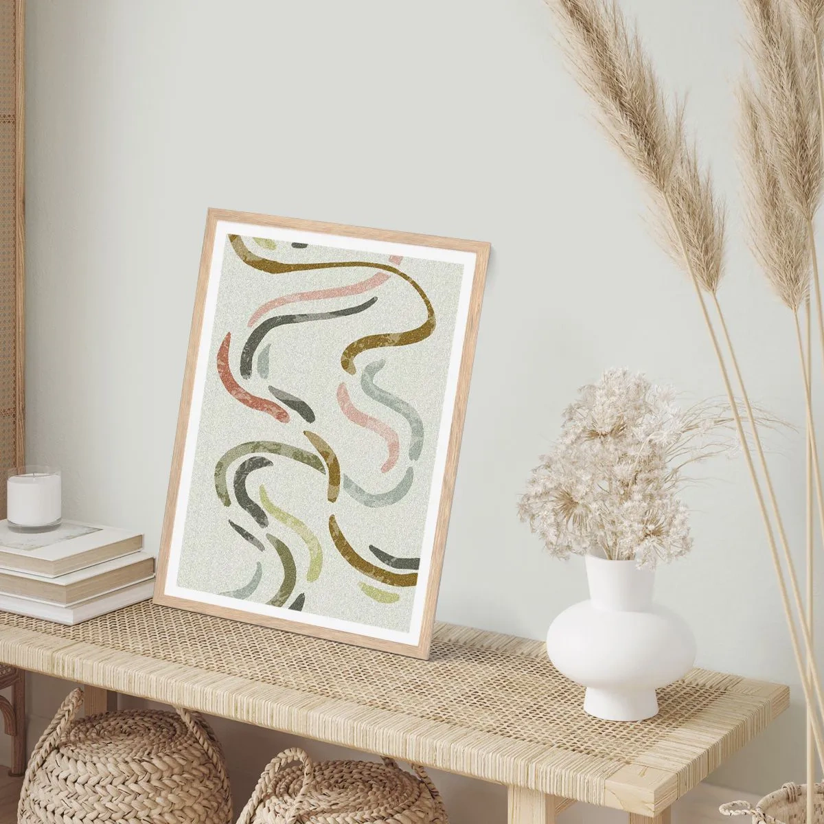 Plakat i ramme af lyst egetræ - Abstraktionens glade dans - 61x91 cm