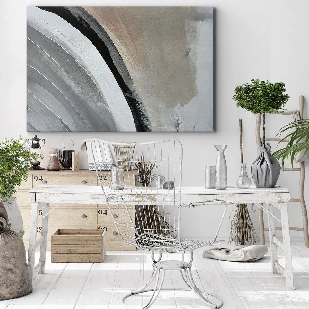 Lærredstryk - Billede på lærred - Komposition: en bue af sort og gråt - 120x80 cm