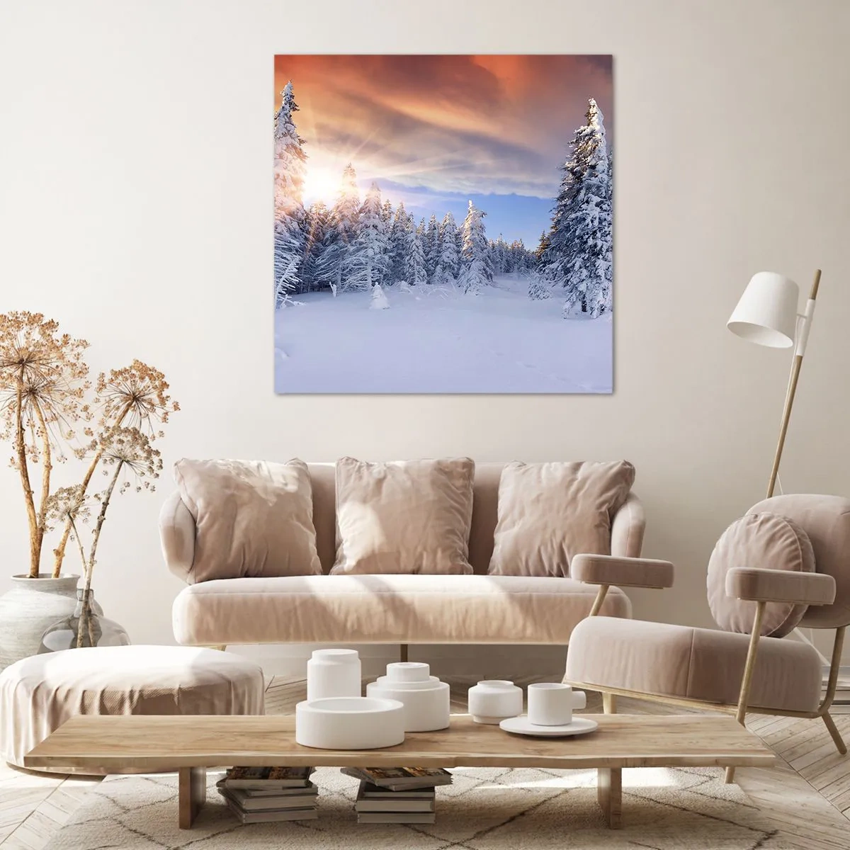 Lærredstryk - Billede på lærred - Et snedækket naturspektakel - 40x40 cm