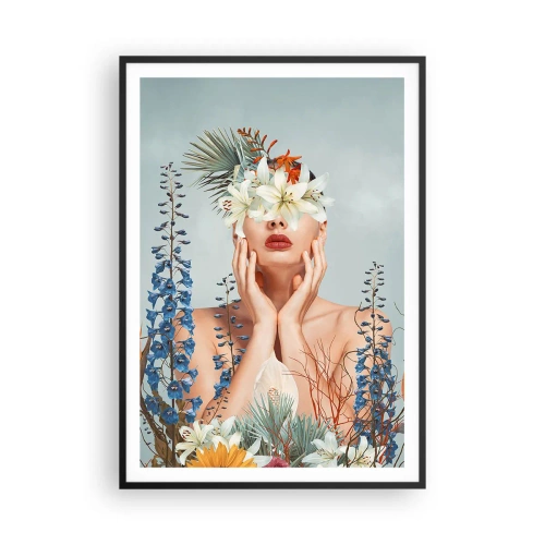 Plakat i sort ramme - Kvinde blomst - 70x100 cm
