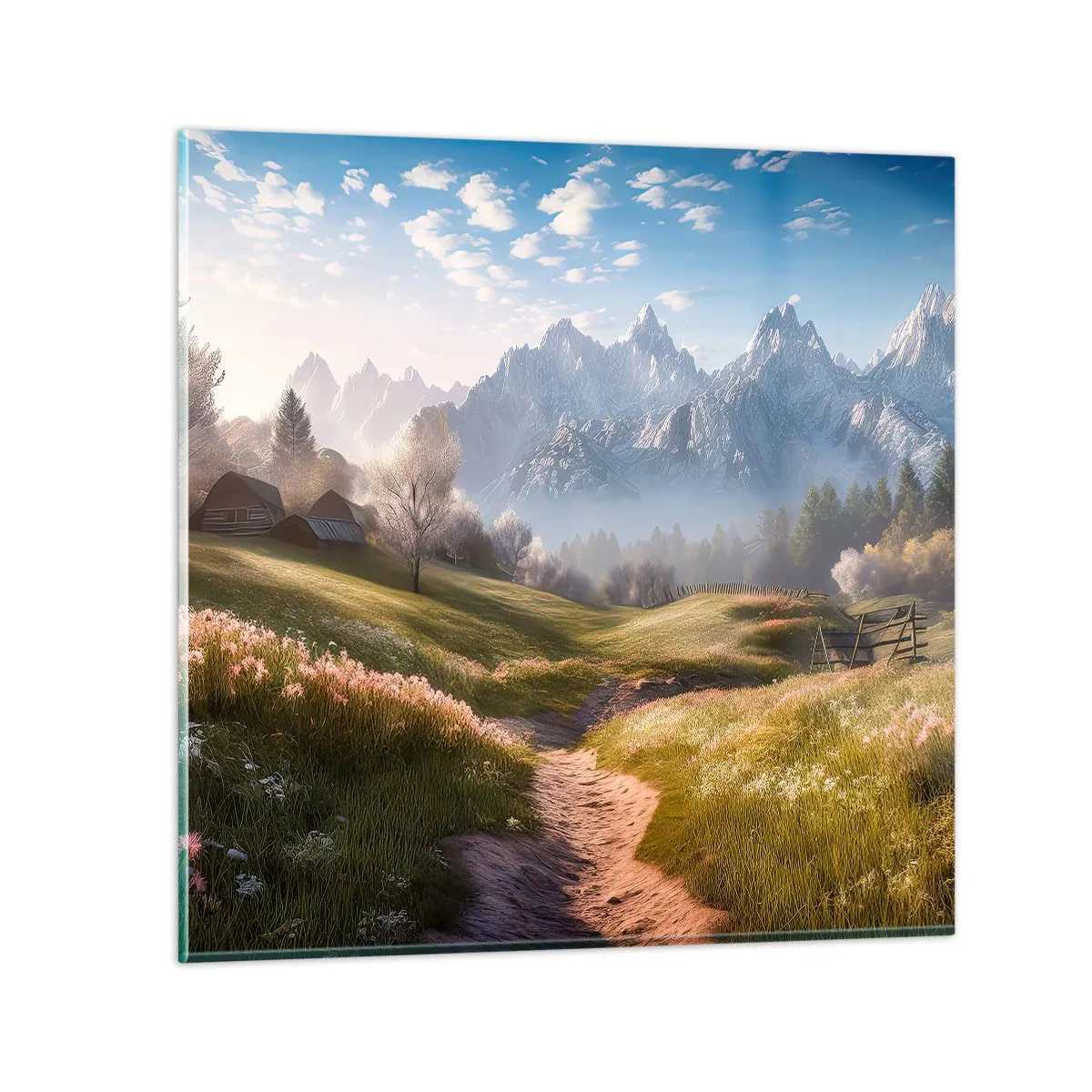 Billede på glas - Idyllisk dal - 40x40 cm