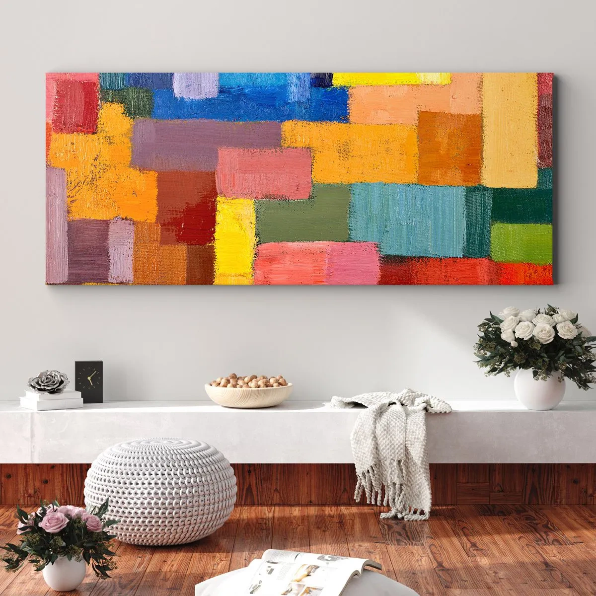 Lærredstryk - Billede på lærred - Hver især forskellige, alle farverige - 100x40 cm