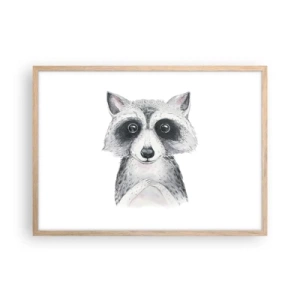 Plakat i ramme af lyst egetræ - Et øjeblik til at trække på skuldrene - 70x50 cm