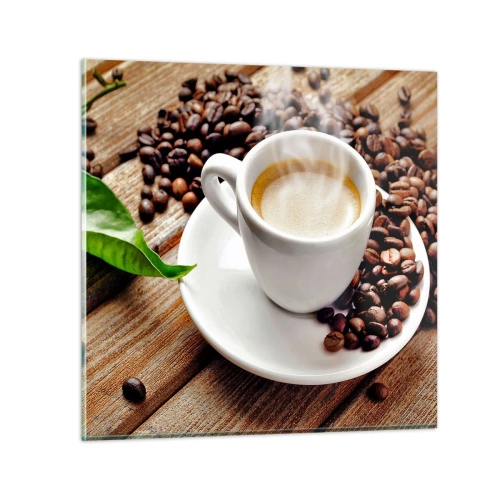 Billede på glas - Kaffe på bænken - 30x30 cm