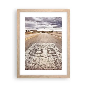 Plakat i ramme af lyst egetræ - Mother Road - amerikansk legende - 30x40 cm