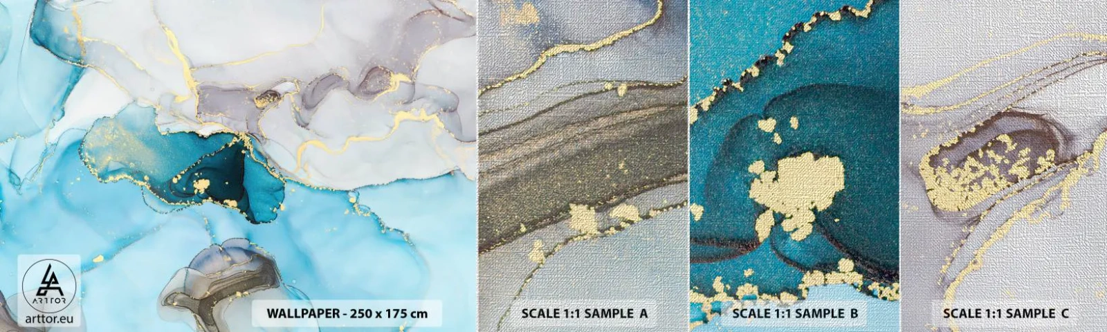 Prøve Fototapet Premium Canvas - En undersøgelse af mødet mellem grå og turkis - Abstraktion, Stykke, Moderne mønster - 100x30 cm