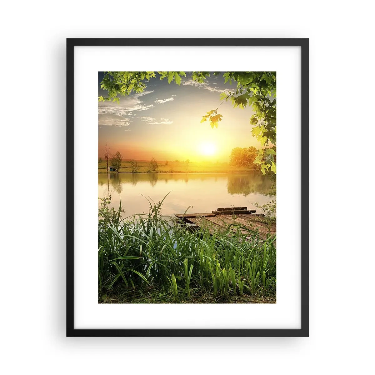 Plakat i sort ramme - Landskab i en grøn ramme - 40x50 cm