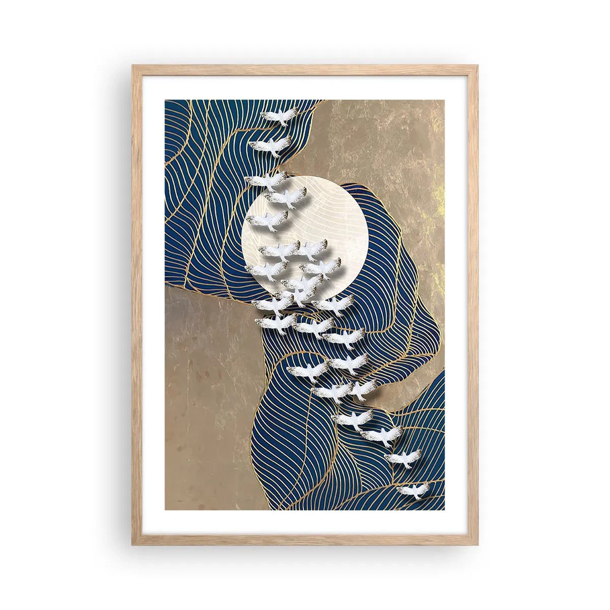 Plakat i ramme af lyst egetræ - Frihed, rejselyst, fællesskab - 50x70 cm