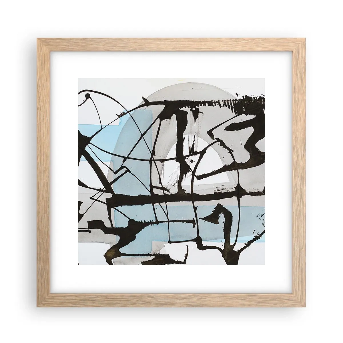 Plakat i ramme af lyst egetræ - Ikke desto mindre blå - 30x30 cm