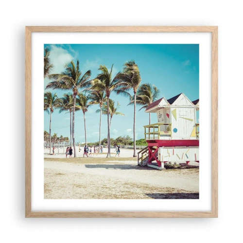 Plakat i ramme af lyst egetræ - En smuk dag foran dig - 50x50 cm