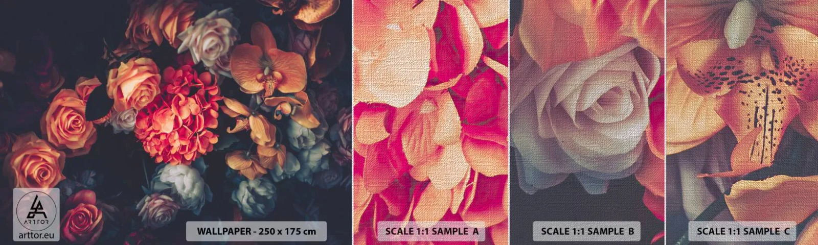 Prøve Fototapet Premium Canvas - Ligesom de hollandske mestre - Buket blomster, Blomster, Roser - 100x30 cm