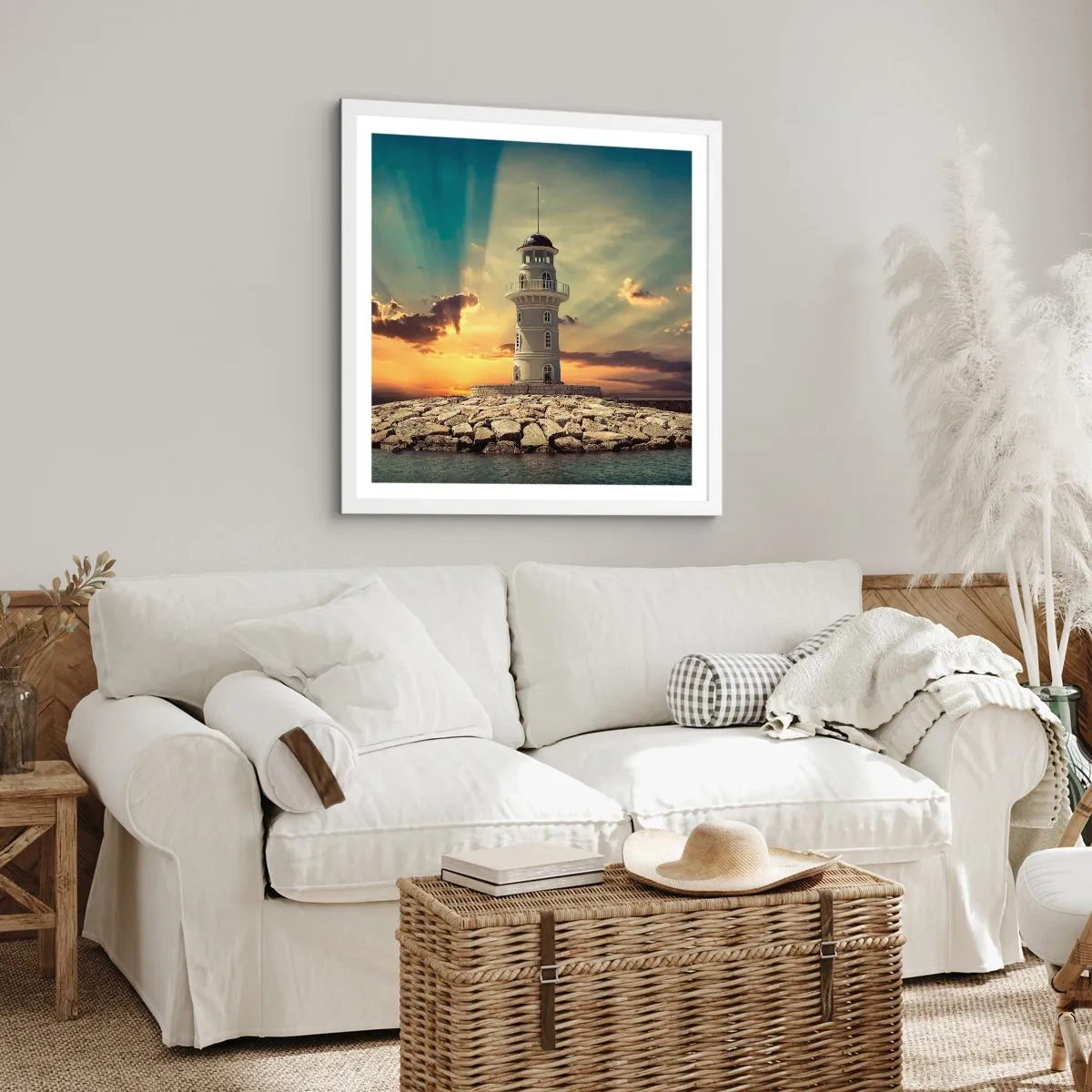 Plakat i hvid ramme - Lys - Godhed - Skønhed - 30x30 cm