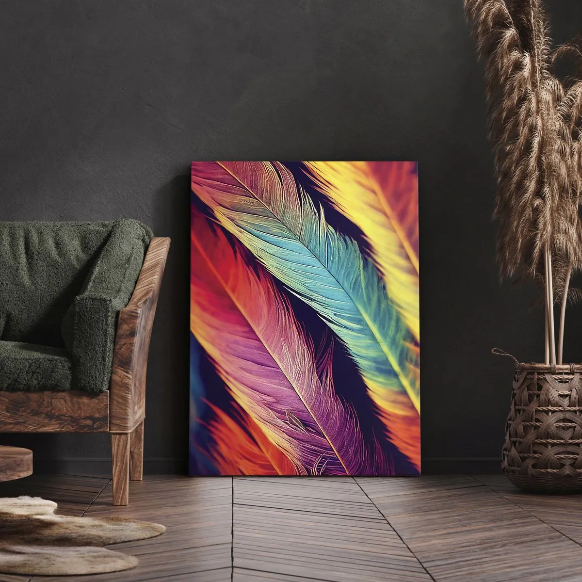 Lærredstryk - Billede på lærred - Fjeragtig regnbue - 50x70 cm