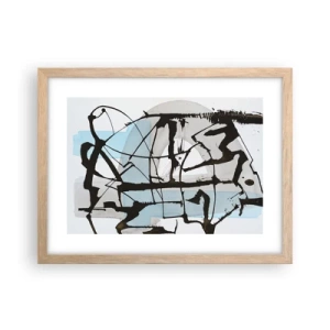 Plakat i ramme af lyst egetræ - Ikke desto mindre blå - 40x30 cm