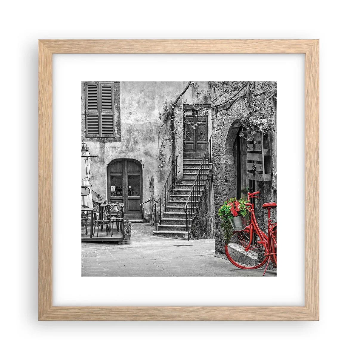 Plakat i ramme af lyst egetræ - Toscansk vej - 30x30 cm