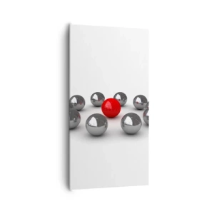 Lærredstryk - Billede på lærred - Cirkel i sølv og rød - 65x120 cm