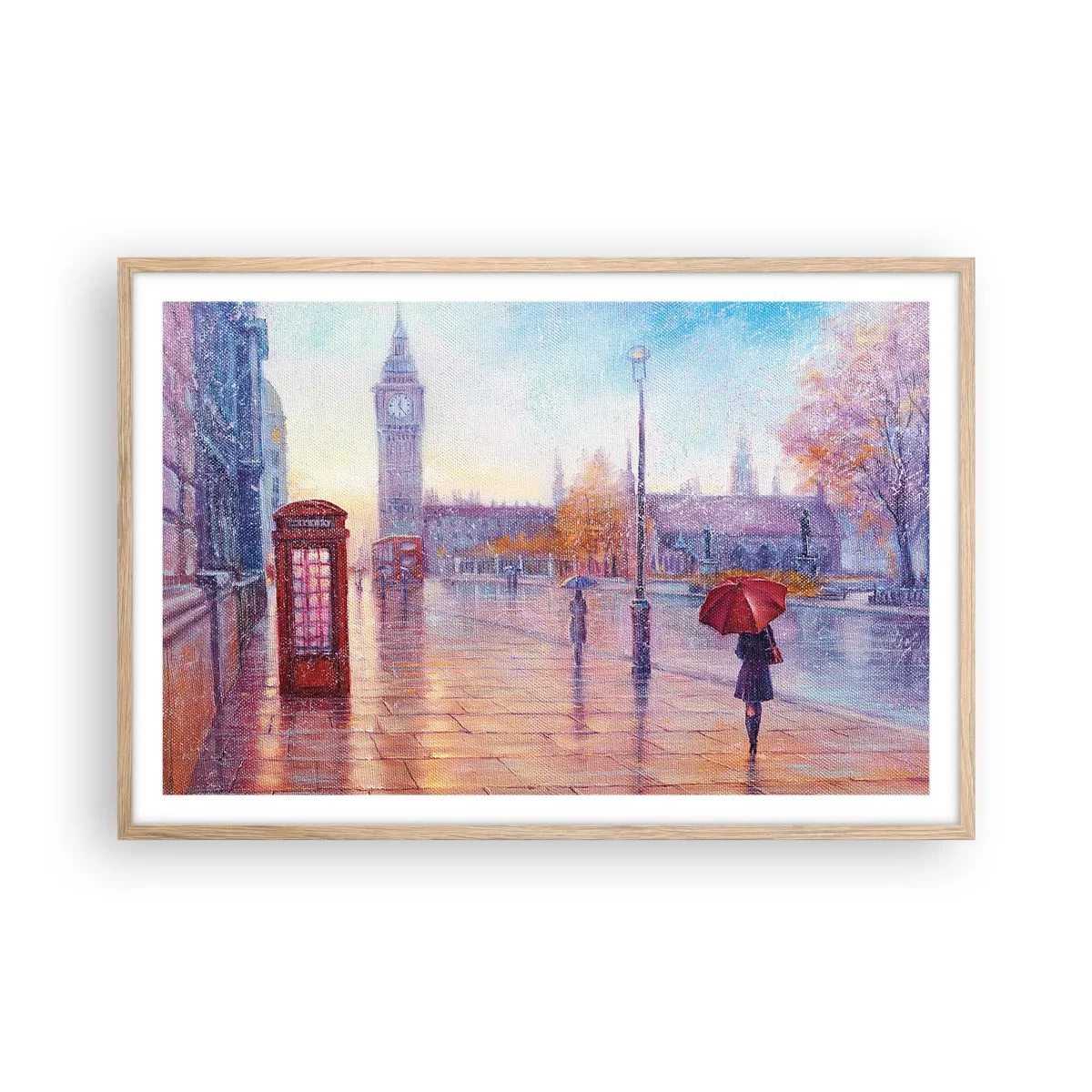 Plakat i ramme af lyst egetræ - En efterårsdag i London - 91x61 cm