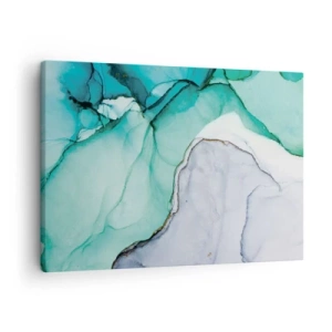 Lærredstryk - Billede på lærred - Abstrakt mønster i nuancer af turkis og hvid - 70x50cm - Undersøgelse i turkis - Moderne vægdekoration til stue og soveværelse ARTTOR