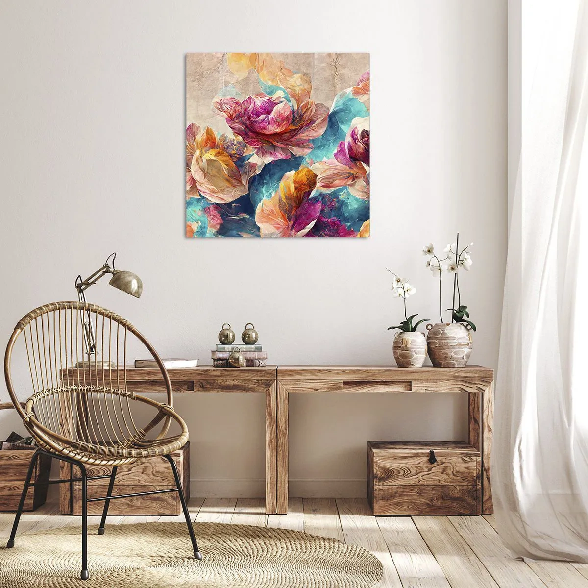 Lærredstryk - Billede på lærred - Den farverige pragt i en buket - 30x30 cm