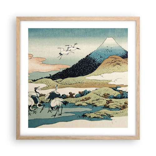 Plakat i ramme af lyst egetræ - I japansk ånd - 50x50 cm