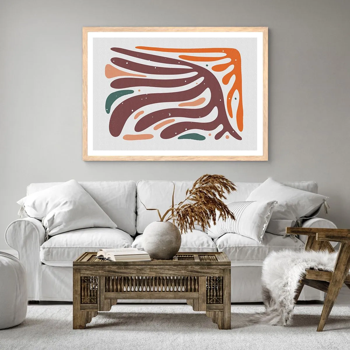 Plakat i ramme af lyst egetræ - Strålende organisk komposition - 50x40 cm