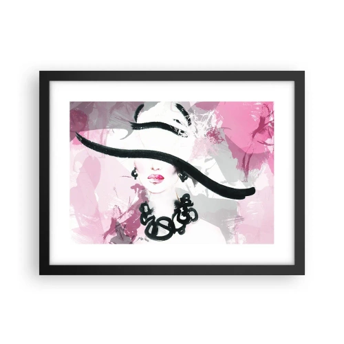 Plakat i sort ramme - Portræt af en dame i sort og lyserødt - 40x30 cm