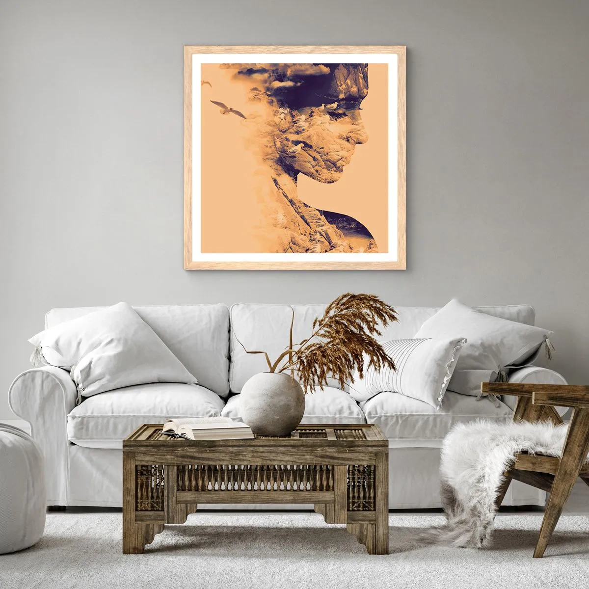 Plakat i ramme af lyst egetræ - Smuk af natur - 60x60 cm