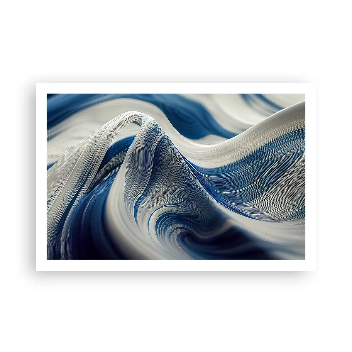 Plakat - Flydende blå og hvide farver - 91x61 cm