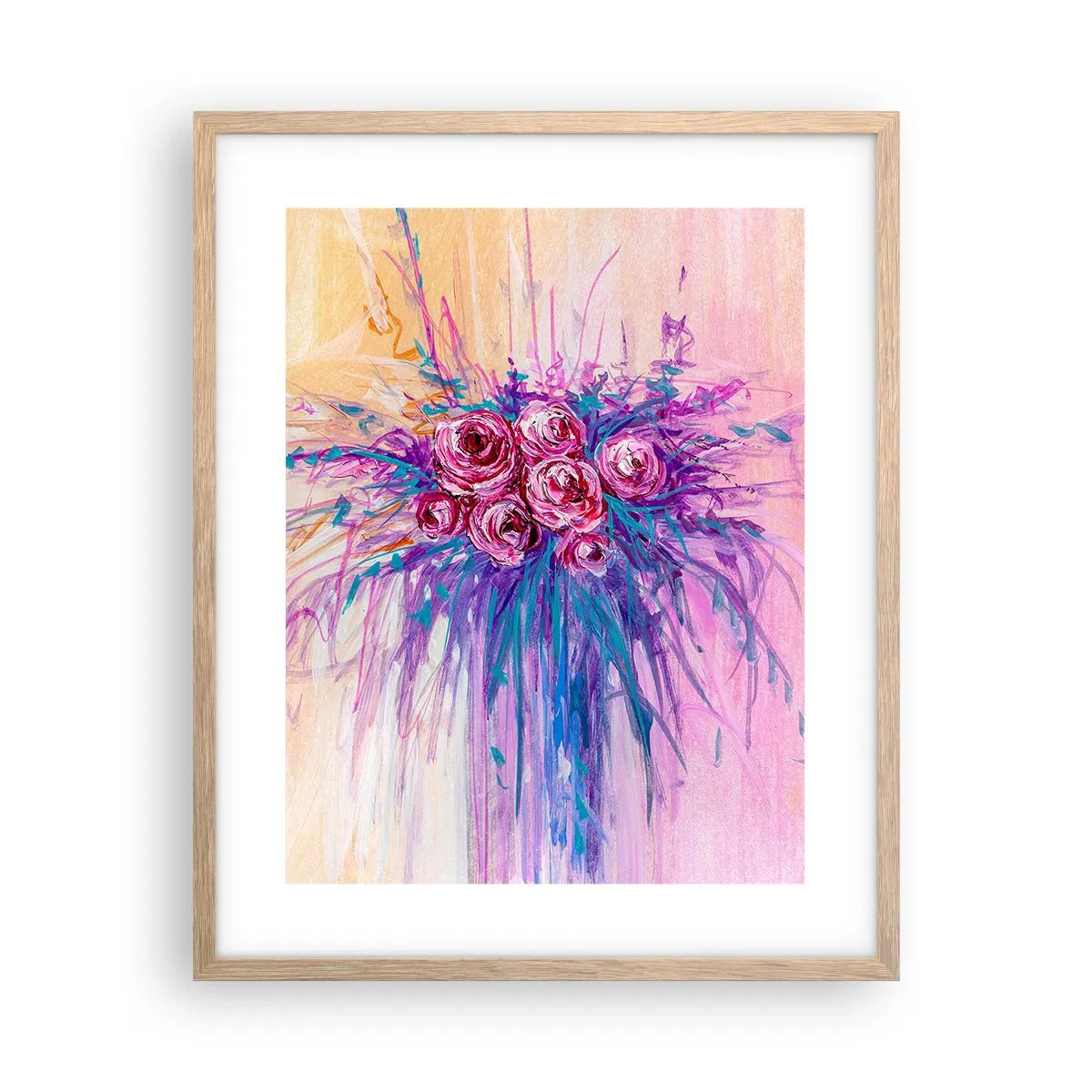 Plakat i ramme af lyst egetræ - Rose springvand - 40x50 cm