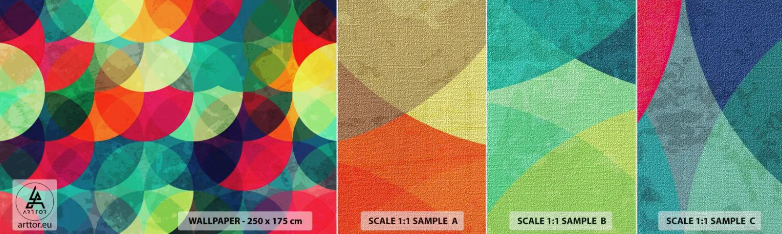 Prøve Fototapet Premium Canvas - Ind i regnbuens opstigning - Abstraktion, Stykke, Farverige cirkler - 100x30 cm