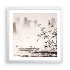 Plakat i hvid ramme - Stilhed i rismarkerne - 50x50 cm