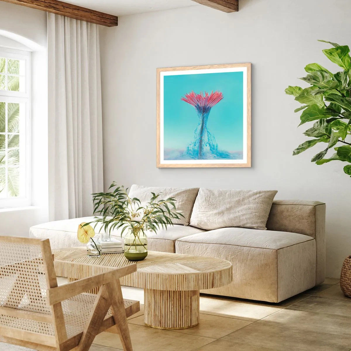 Plakat i ramme af lyst egetræ - I en nærende omfavnelse - 40x40 cm