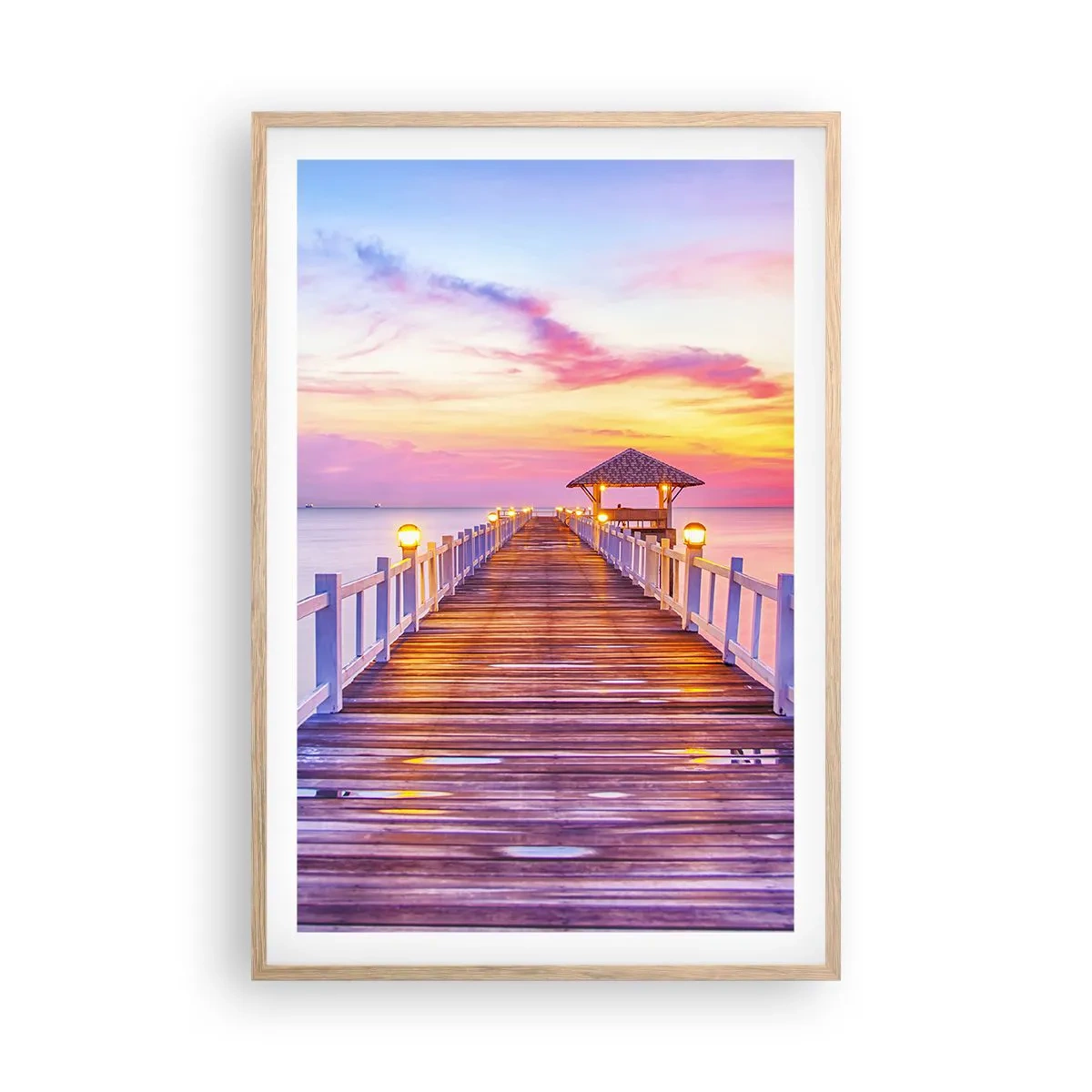 Plakat i ramme af lyst egetræ - Lilagylden stilhed om aftenen - 61x91 cm