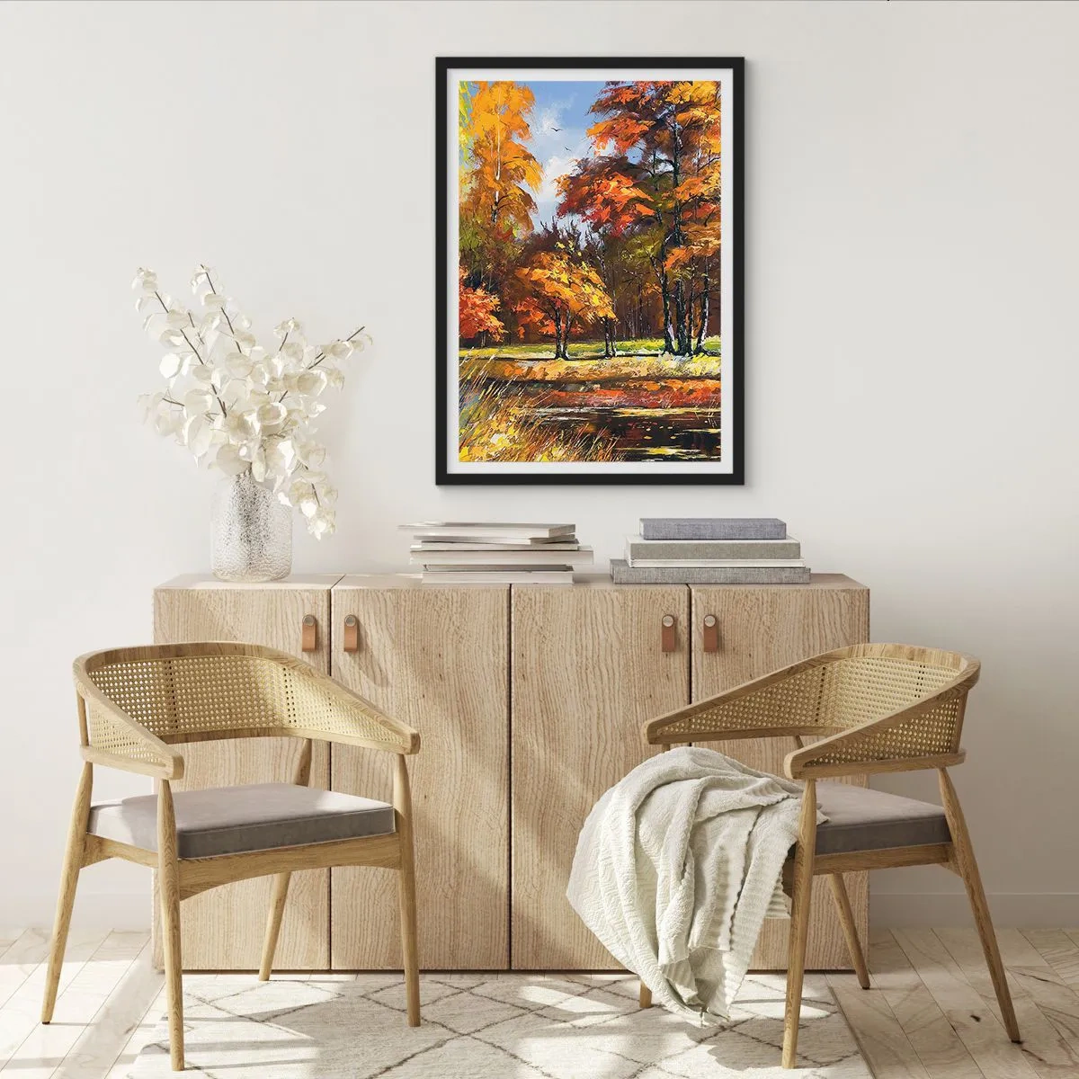 Plakat i sort ramme - Landskab i guld og bronze - 40x50 cm