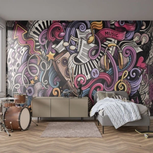 Fototapet Premium Sand - Kompliceret melodi - musik, Vægmaleri, Graffiti - 100x70 cm