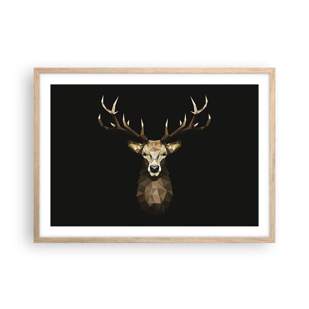 Plakat i ramme af lyst egetræ - Kubistisk hjort - 70x50 cm