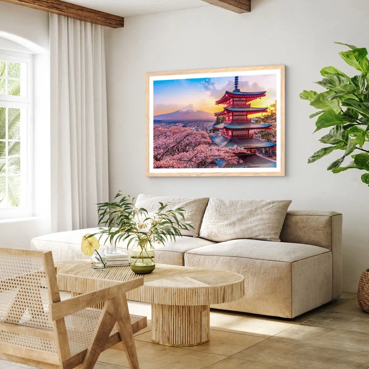 Plakat i ramme af lyst egetræ - Essensen af den japanske ånd - 100x70 cm