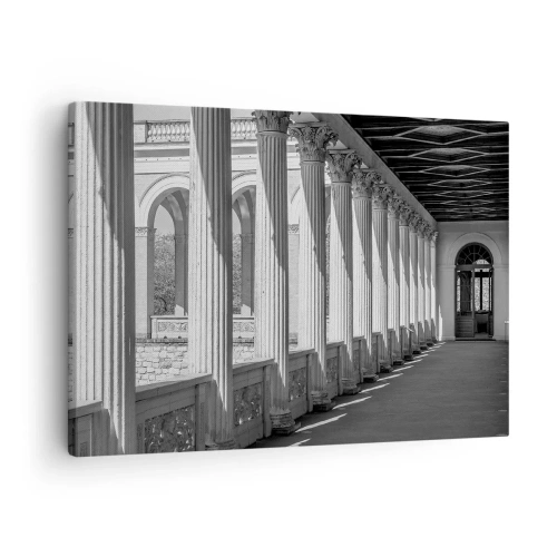 Lærredstryk - Billede på lærred - Klassisk stil kolonnade i sort og hvid - 70x50cm - Solrig arkade - Moderne vægdekoration til stue og soveværelse ARTTOR