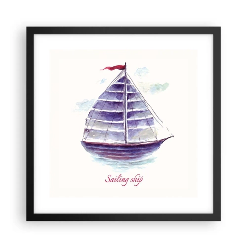 Plakat i sort ramme - Fulde sejl og roligt vand - 40x40 cm
