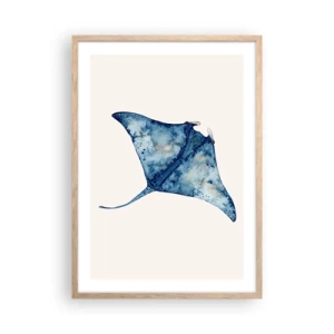 Plakat i ramme af lyst egetræ - Liv i blåt - 50x70 cm